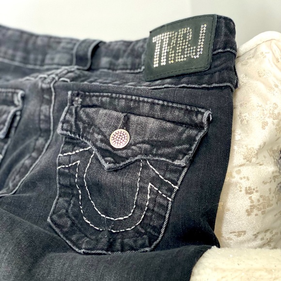 True Religion Black Stone Wash with Crystal Details - Picture 2 of 7